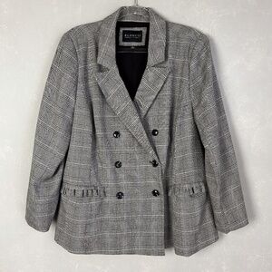 Eloquii size 16 double breasted blazer black white plaid academia ruffle trim